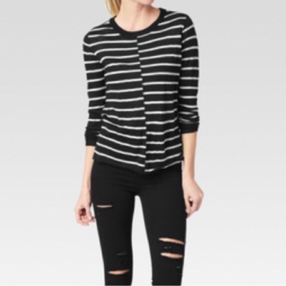 Paige Allie Wool Blend Knit Asymmetrical Stripe Crew Neck Pullover Sweater Small